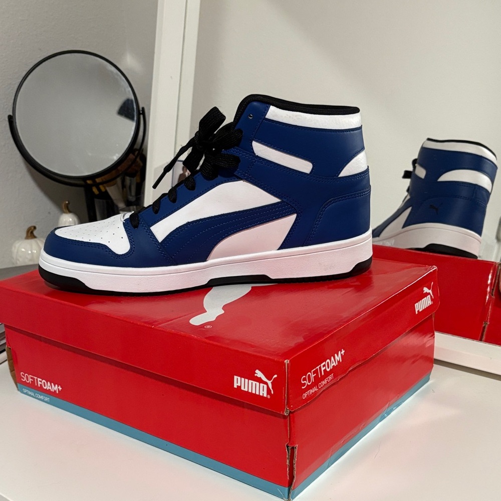 Puma Navy and White High-Top Sneakers